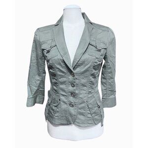 White House Black Market Olive Green Military-Style Button-Up Blazer Jacket Sz S